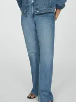 Mango Frayed Mid Rise Flare Jeans In Medium Blue