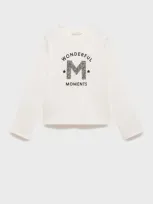 Mango Kids' Glitter Print T-shirt Off White