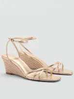 Mango Metallic Wedge Sandals With Straps Gold