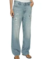 Mango Ripped Straight Leg Jeans In Medium Blue