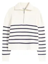 Mango Rizoni Stripe Half Zip Sweater In Navy