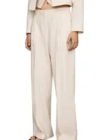 Mango Stripe Straight Leg Pants In Ecru