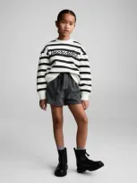 Mango Kids' Striped Sweatshirt With Embroidered Detail Off White