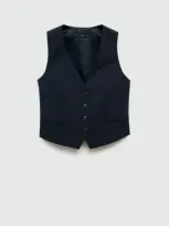 Mango Covered Button Vest In Dark Navy