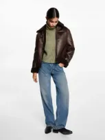 Mango Teen Fur-effect Jacket With Sheepskin Lining Brown