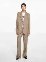 Mango Teen Houndstooth Wool-blend Blazer Beige