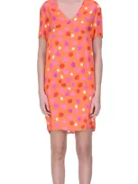 Manila Grace Polka Dot Satin Tunic Dress In Orange