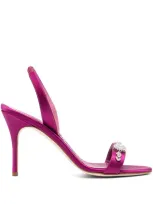 Manolo Blahnik Crystal Satin Halter Sandals In Rosa