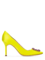 Manolo Blahnik 105mm Hangisi Satin Pumps In Yellow