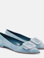 Manolo Blahnik Maysale Pattern Buckle Ballerina Flats In Blue/white