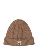 Marine Serre Crescent Moon Embroidered Ribbed Beanie In Brown