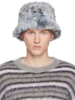 Marni Blue Long-hair Jacquard Bucket Hat In Gray