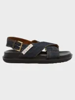 Marni Denim Crisscross Comfort Slingback Sandals In Blue