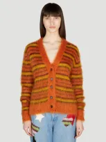 Marni Fuzzy Stripe Cardigan In Orange