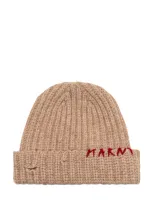 Marni Logo Ribbed Beanie In Moccasin