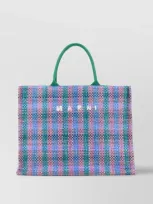 Marni Large Raffia Tote Bag In Green  Fuchsia & Cypress