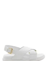 Marni Logo Embossed Buckled Sandals In White