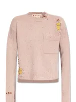 Marni Logo Embroidered Knitted Jumper In Pink