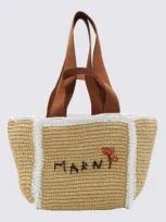 Marni Natural And White Raffia Tote Bag In Natural/white/rust