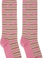 Marni Pink Flower Jacquard Socks In Flc13 Pinky Gummy