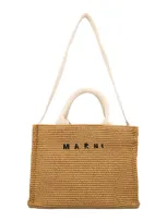 Marni Small Raffia Tote Bag In Raw_sienna/natural