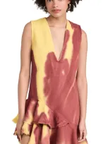 Marques' Almeida Drill Tie Dye V Neck Dress Yellow/burgundy