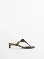 Massimo Dutti Absatzsandalen Mit Schnalle Und Animalprint In Brown