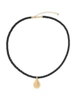 Mateo Water Droplet 14k Yellow Gold Leather Necklace