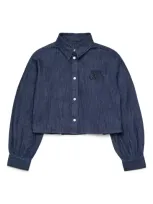 Max & Co Kids' Monogram-embroidered Denim Shirt In Blue