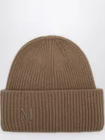 Max Mara Camel Cashmere Cap With Logo In Beige