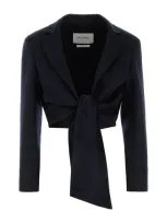 Max Mara Camel Waist-tie Cropped Blazer In Blu Marino