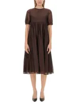 Max Mara Cotton And Silk Organza Dress In Bordeaux