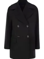 Max Mara Studio Kent Double Breasted Wool Caban In Black