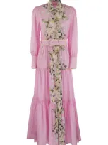 Mc2 Saint Barth Long Cotton Dress With Floral Pattern In Pink