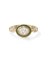 Melissa Kaye Lenox Reign Enameled 18k Yellow Gold Diamond Ring In Green