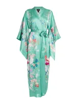 Meng Silk-satin Floral Kimono In Green