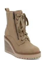 Mia Cyan Platform Wedge Bootie In Sand