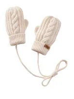 Miki House Kids' Cable-knit Mittens In Ivory