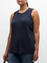 Minnie Rose Women's Frayed Cable-knit Sleeveless Top In Navy