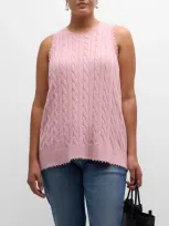 Minnie Rose Plus Size Frayed Cable-knit Tank In Pink Pearl