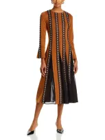 Misook Crochet-trim Knit Godet Midi Dress In Copper/black