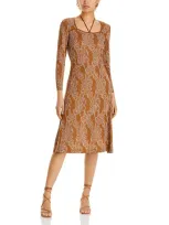 Misook Ribbed Floral Jacquard Knit Midi Dress In Copper/new Ivory