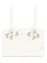 Miss Blumarine Kids' Crystal-embellished Knitted Top In Neutrals