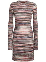 Missoni Knit Viscose Long Sleeve Mini Dress In Multicolor