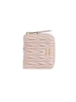 Miu Miu Logo Plaque Zipped Around Wallet In Pink