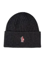 Moncler Anthracite Grey Cashmere Beanie With Logo In Gray