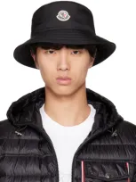 Moncler Black Logo Bucket Hat In 999 Black