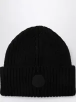 Moncler Black Wool Beanie With Logo