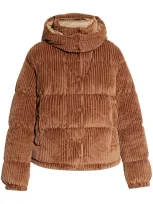 Moncler Daos Velvet Corduroy Puffer Jacket In Brown