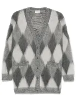 Moncler Mohair Blend Cardigan In Grey/multi